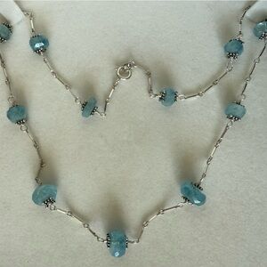 Elegant Sterling Silver and Blue aquamarine Beaded Necklace